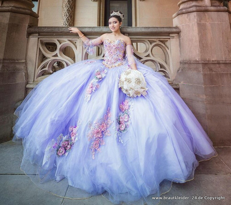 Blumen Brautkleid Quinceanera Tüll Ballkleid in Lila Flieder