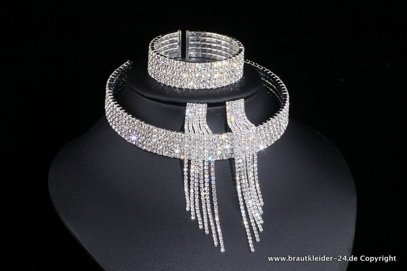 Kristall Strass Brautschmuck Set Silber