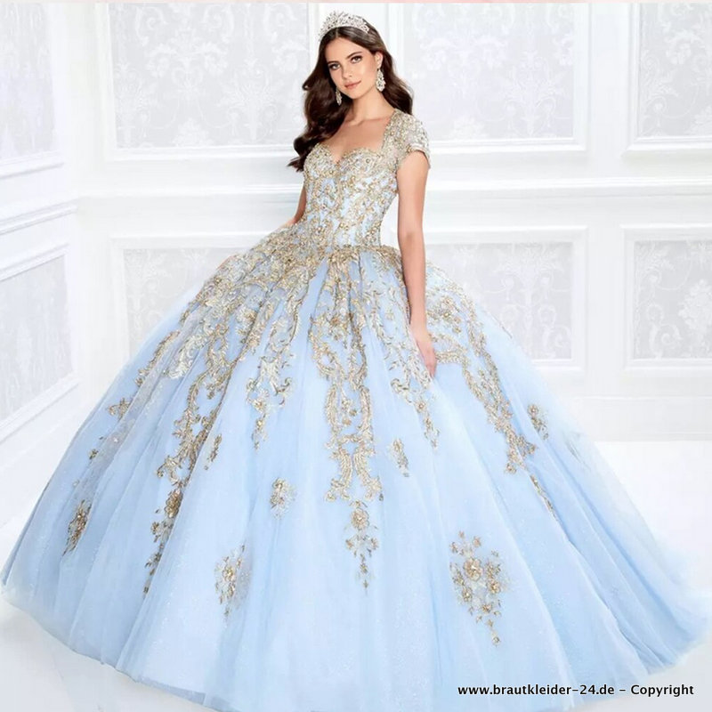 Sparkly Quinceanera Kleid Brautkleid in Himmelblau mit Spitze