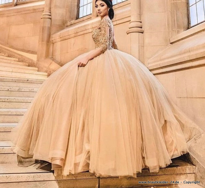 Ball Linie Brautkleid mit Ärmel und Spitze in Gold