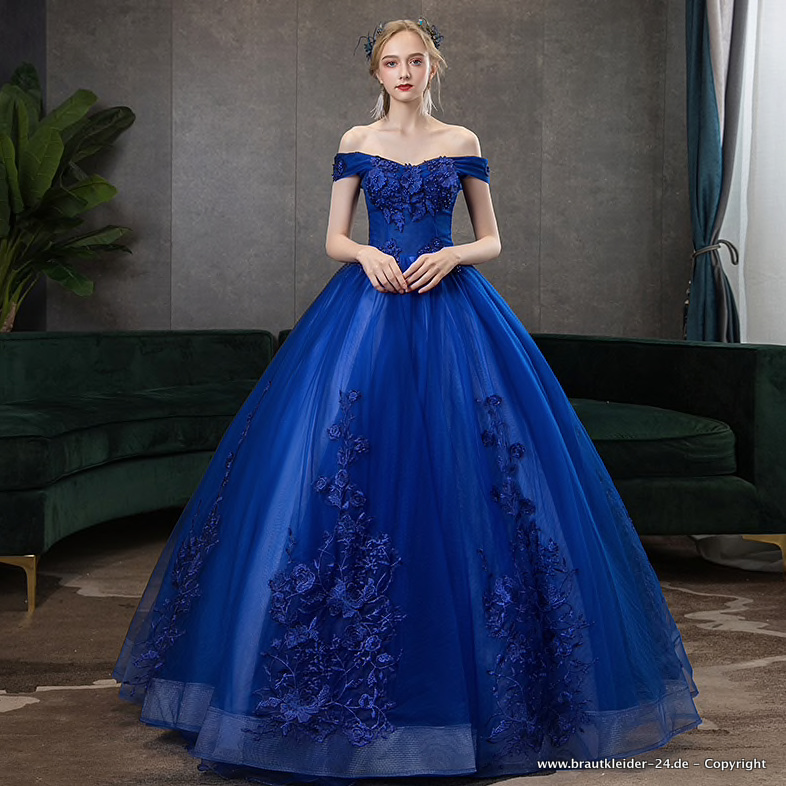 A Linie Quinceanera Brautkleid Schulterfreies Hochzeitskleid in Marineblau