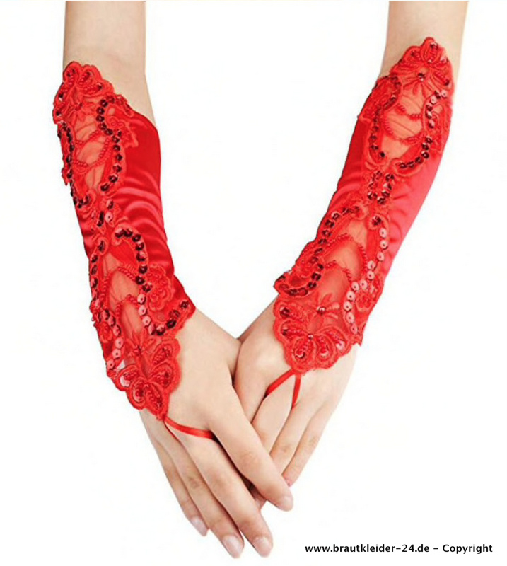 Finger Brauthandschuhe Mareike mit Spitze Rot