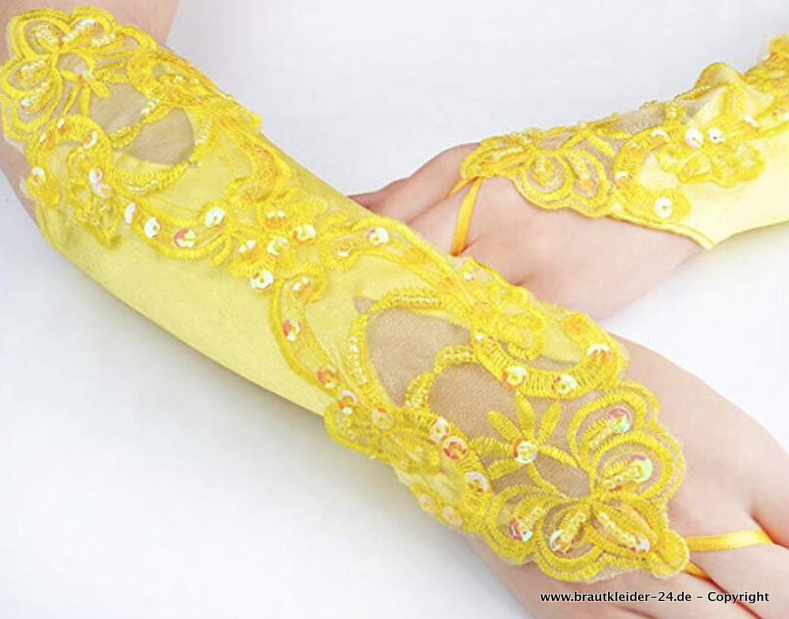 Finger Brauthandschuhe Mareike mit Spitze Gelb