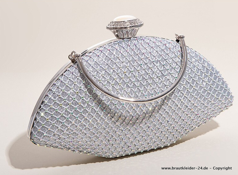 Kupplung Brauttasche Abendtasche mit Kristall Perlen Silber