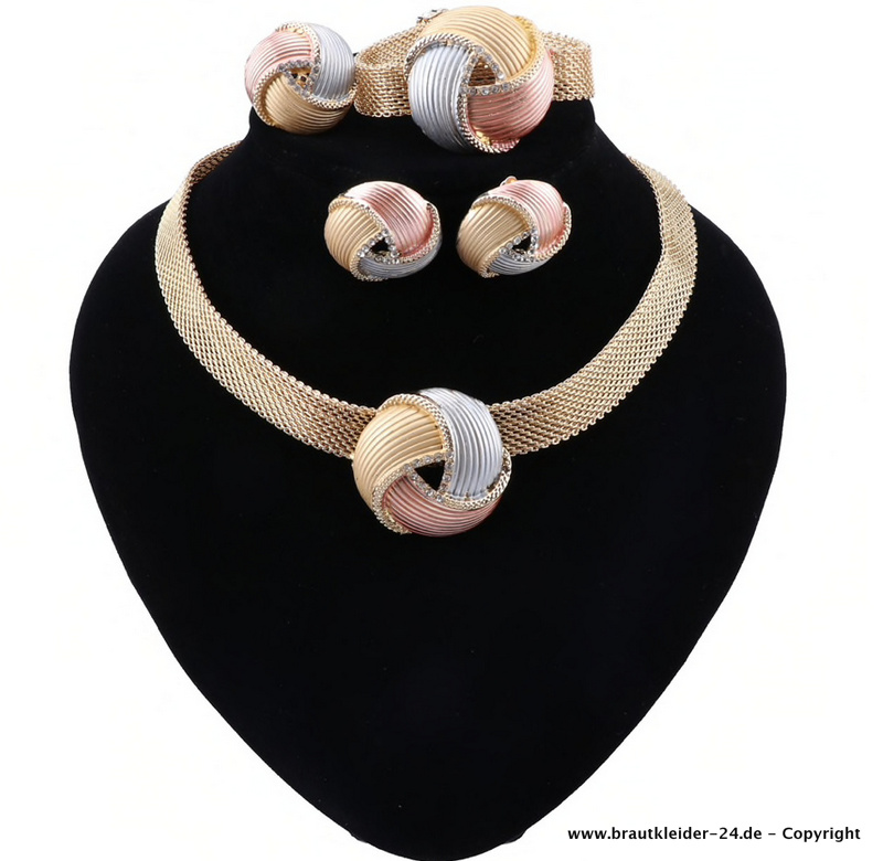 Brautschmuck Set Madline Modeschmuck in Gold 5 Teilig 