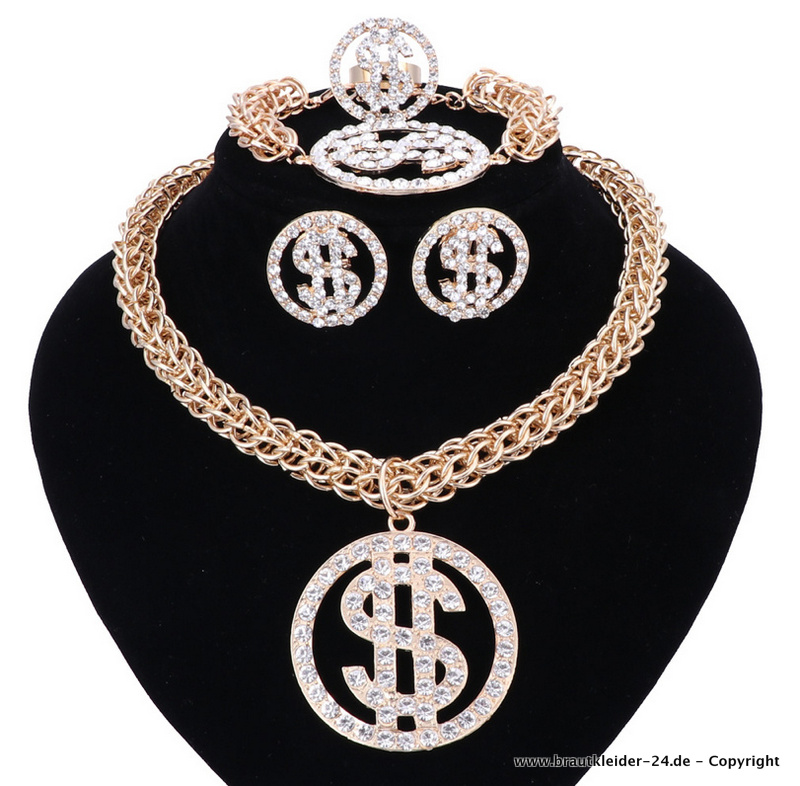 US Dollar Brautschmuck Set in Gold 5 Teilig Modeschmuck