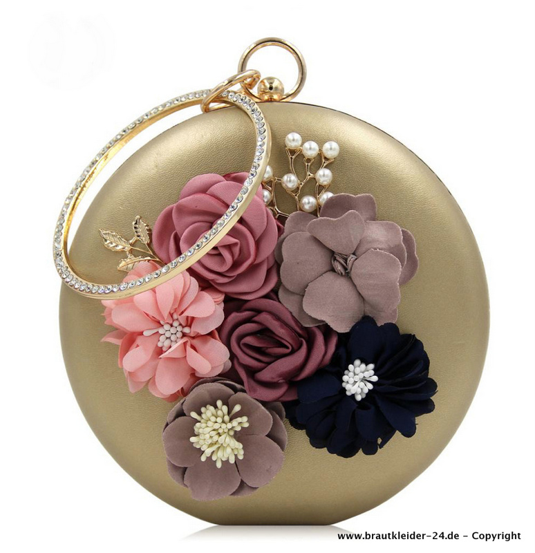 Luxus Kuplung Brauttasche Abend Tasche Norma in Gold mit Diamant Blumen