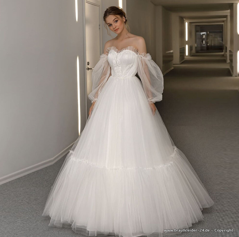 A Linie Boho Tüll Brautkleid Nancy Schulterfrei