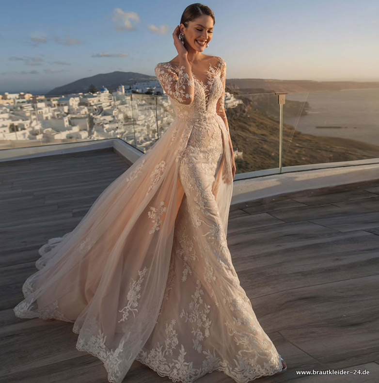 Luxus Meerjungfrau Brautkleid Nerina mit Spitze und Abnehmbarem Schleppe