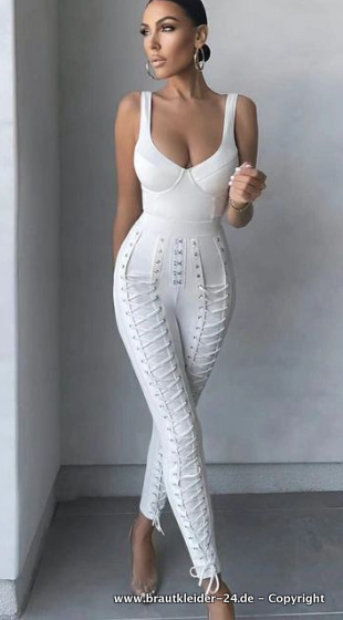 Sexy Bodycon Overall Jumpsuit für den Standesamt Lang in Weiß