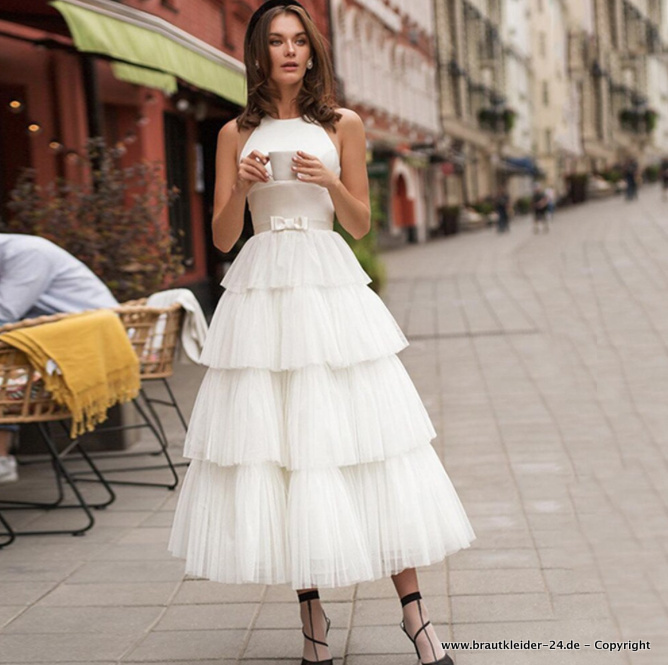 Petticoat Style A Linie Kleid für die Braut Knöchellang Standesamtmode