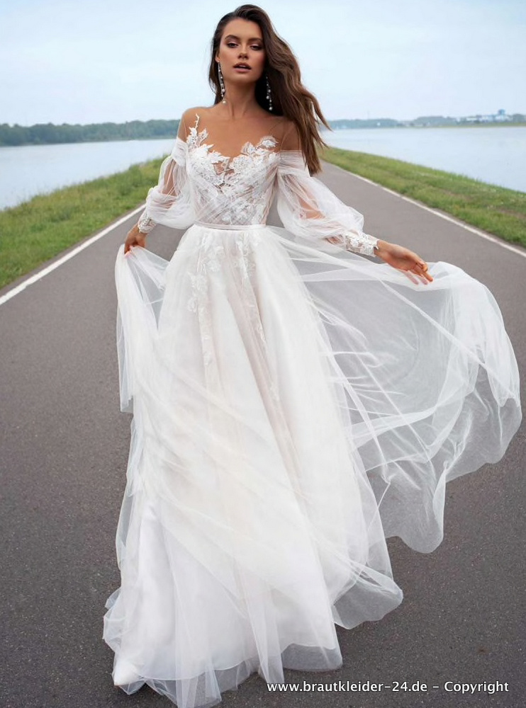 A Linie Tüll Boho Kleid Rauni für die Braut