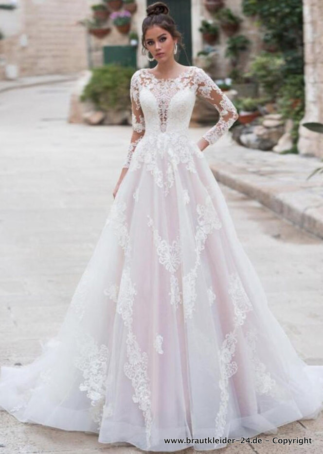 Langarm A Linie Boho Hochzeitskleid Brautkleid