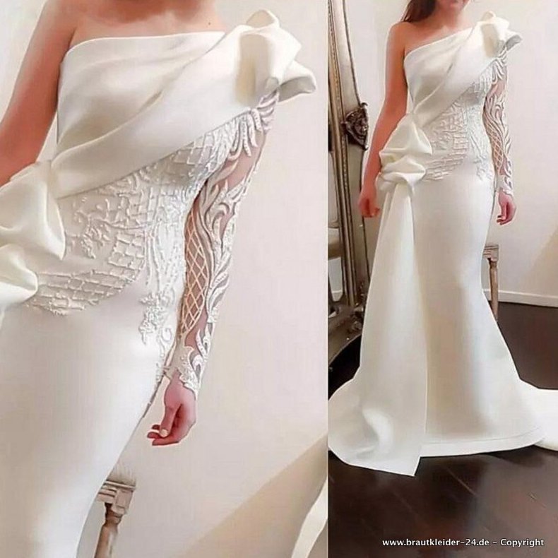 One Shoulder Meerjungfrau Brautkleid Hochzeitskleid mit Stickereien