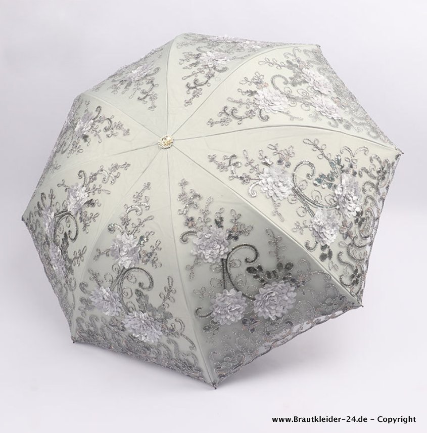 Brautschirm Regenschirm Bestickt mit 3D Blumen in Silber
