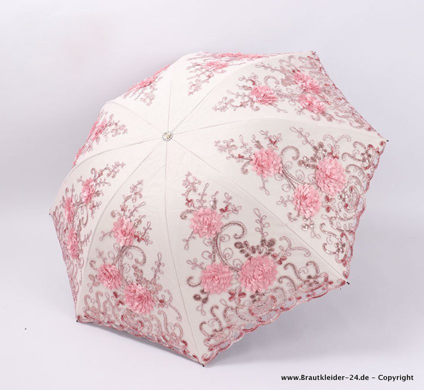 Brautschirm Regenschirm Bestickt mit 3D Blumen in Champagne