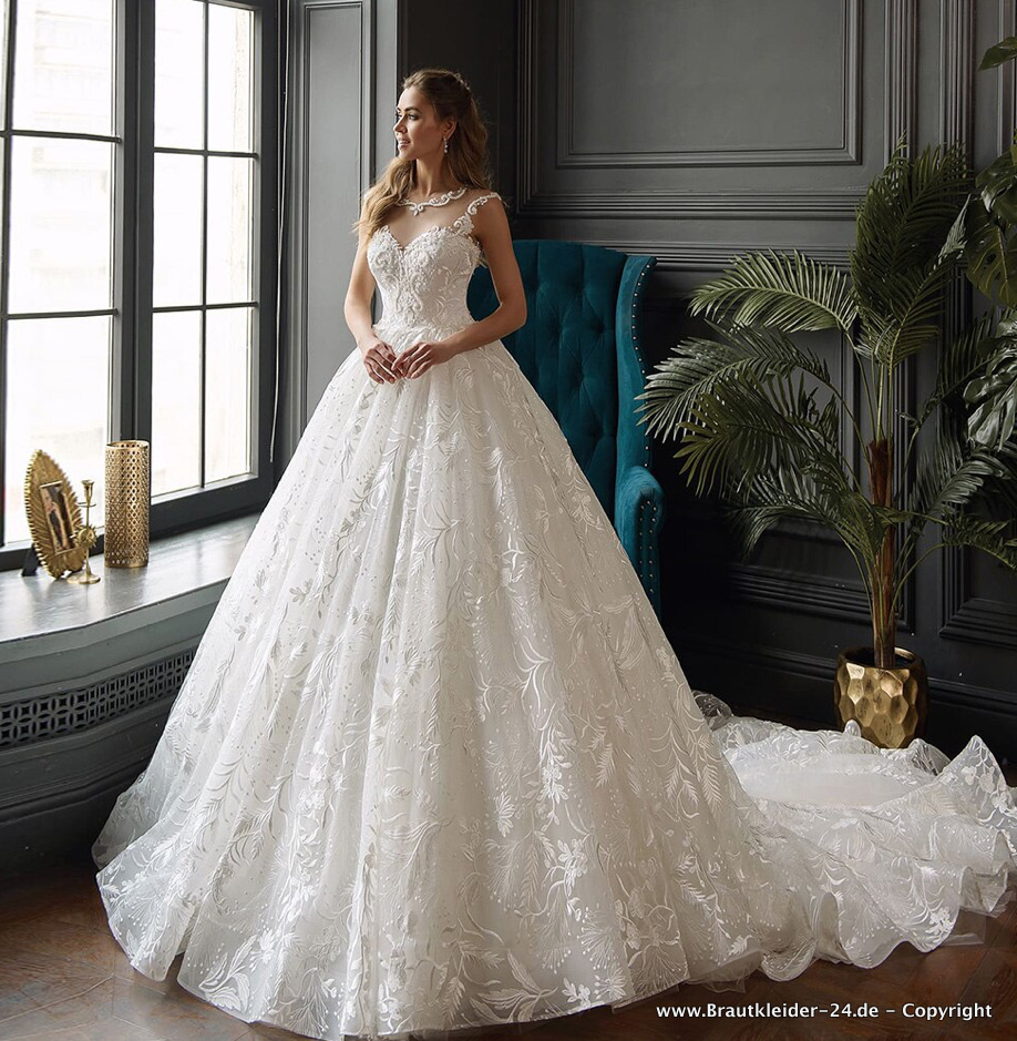 A Linie Prinzessin Hochzeitskleid Brautkleid Gabriela mit Schleppe und Spitze