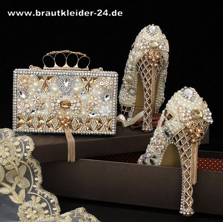 Luxus Perlen Brautschuhe mit Handtasche im Set