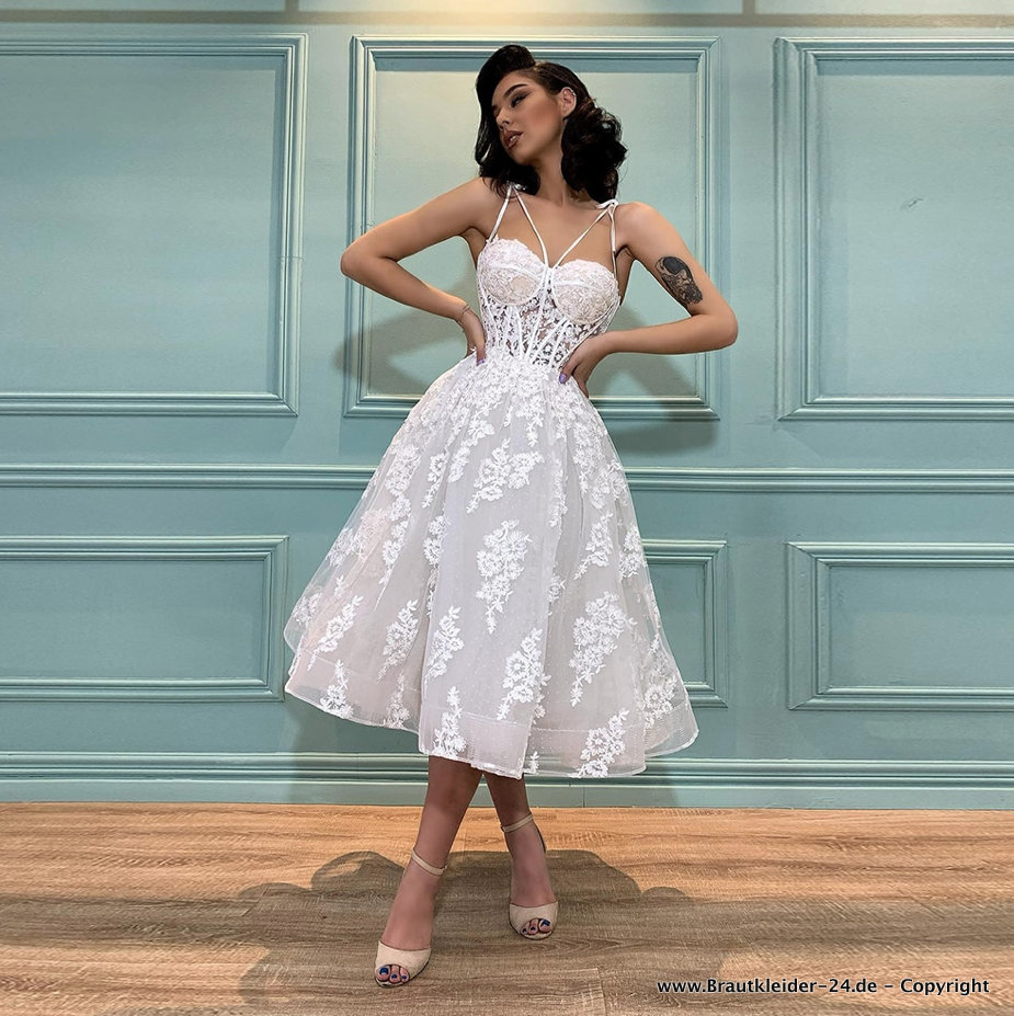 50-er Style Petticoat Brautkleid Hochzeitskleid mit Spitze und Spaghettiträger