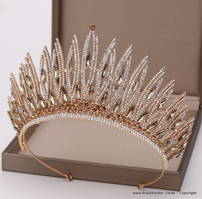 Brautmode 2024  Kristall Braut Tiara Diadem Darleen Ilse Gold