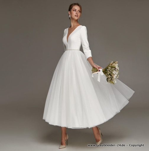 A Linie 50-er Style Kleid Petra für die Braut Mit Ärmel Wadenlang