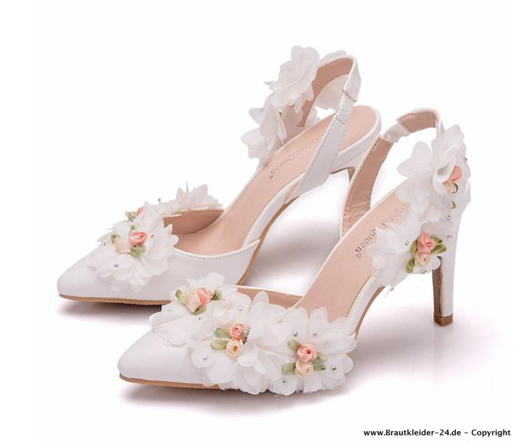 Prinzessin High Heels Brautschuhe in Weiß mit 3D Blumen