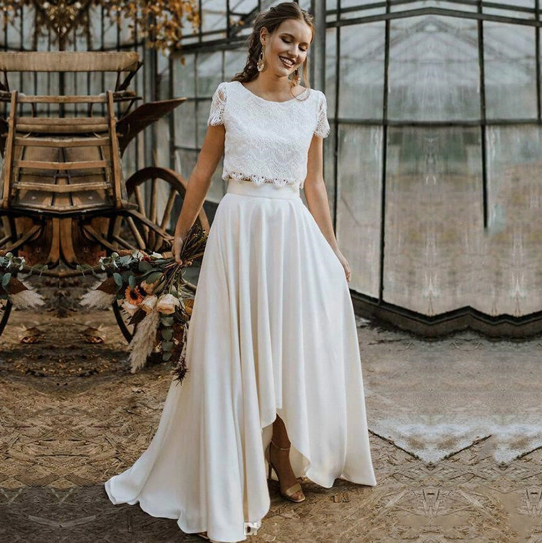 Zweieiliges Boho Style Brautkleid Genevieve mit Bluse aus Spitze