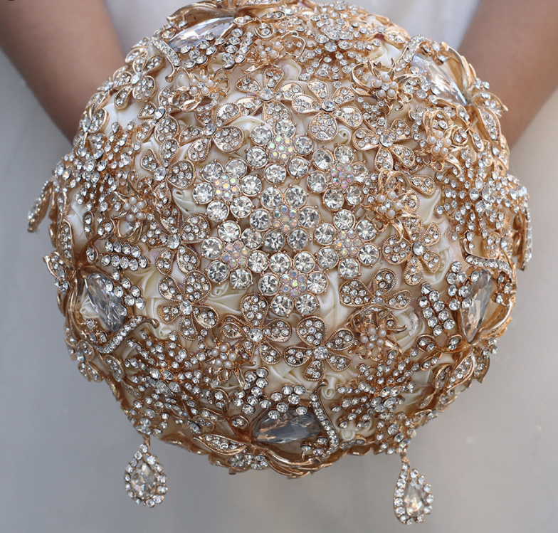 Luxus Diamanten Strass Hochzeit Bouquet Brautstrauß in Gold