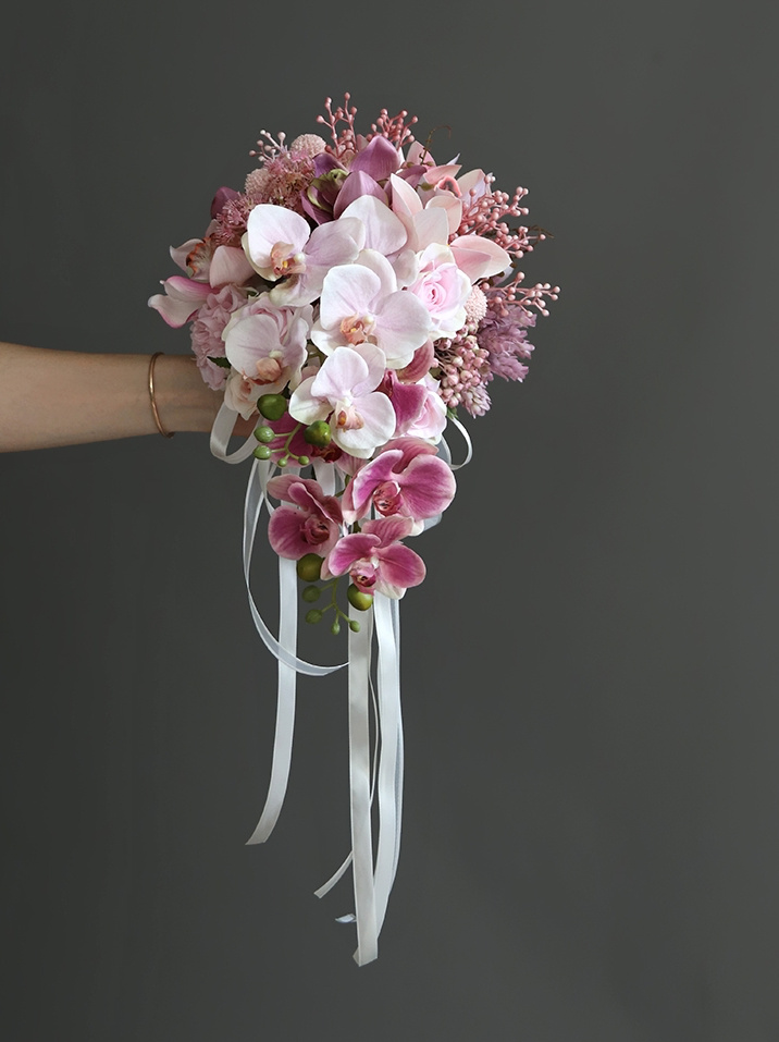 Wasserfall Hochzeit Bouquet Brautstrauß mit Rosen und Orchideen Rosa