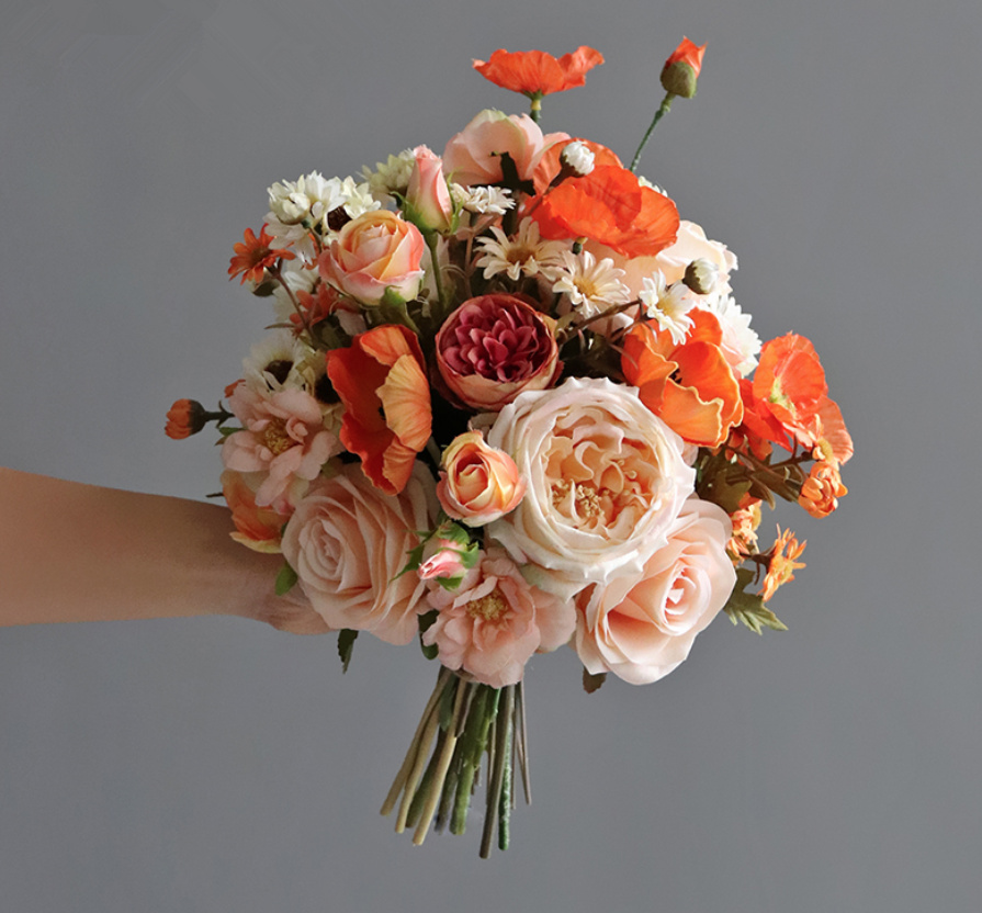 Eukalyptus Hochzeit Bouquet Brautstrauß in mit Rosen in Champagne Orange