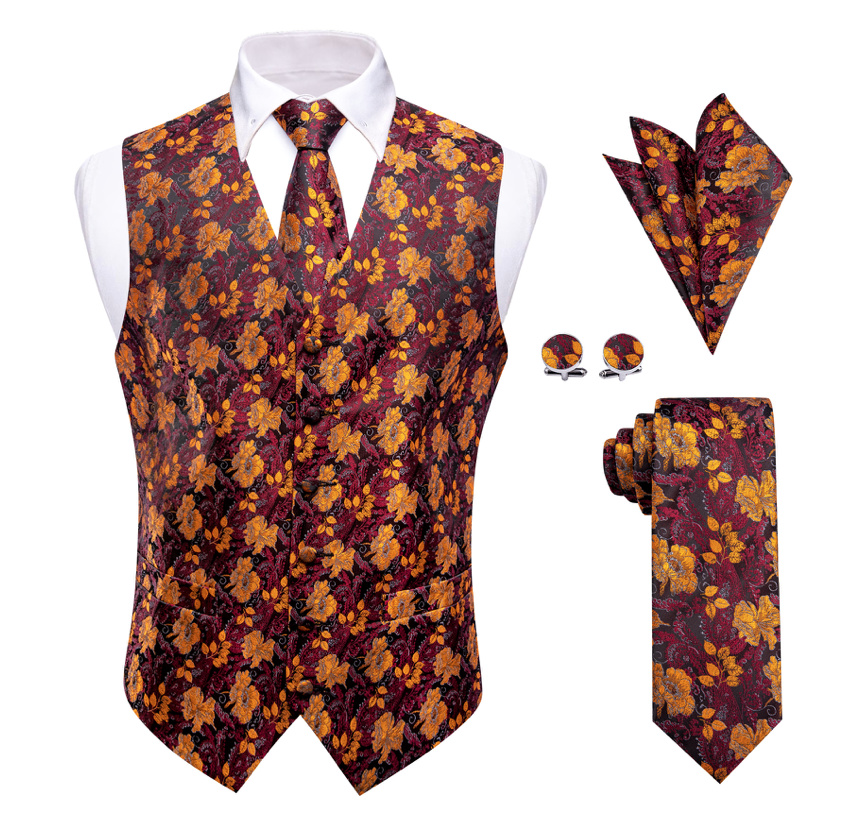 Bräutigam Mode Weste Krawatte Tuch und Knöpfe Set Blumenmuster Klassisch