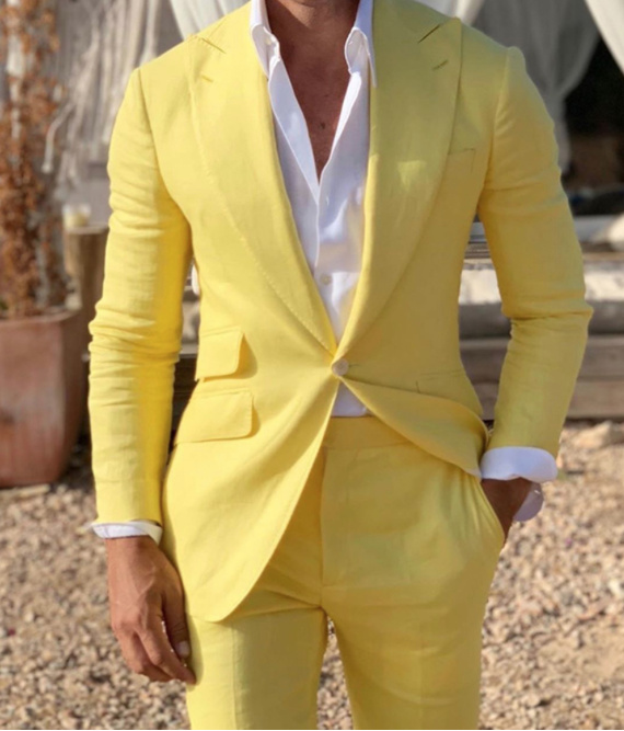 Slim Fit Hochzeitsanzug für den Bräutigam Zweiteilig in Gelb