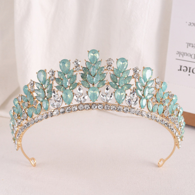  Kristall Braut Tiara Diadem Darleen Ilse Gold Mintgrün