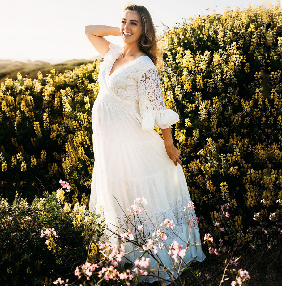 Boho Style Umstandsbrautkleid mit Spitze