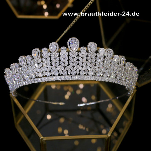 Shiny Kristall Braut Tiara Diadem Amadea Kopfschmuck in Silber