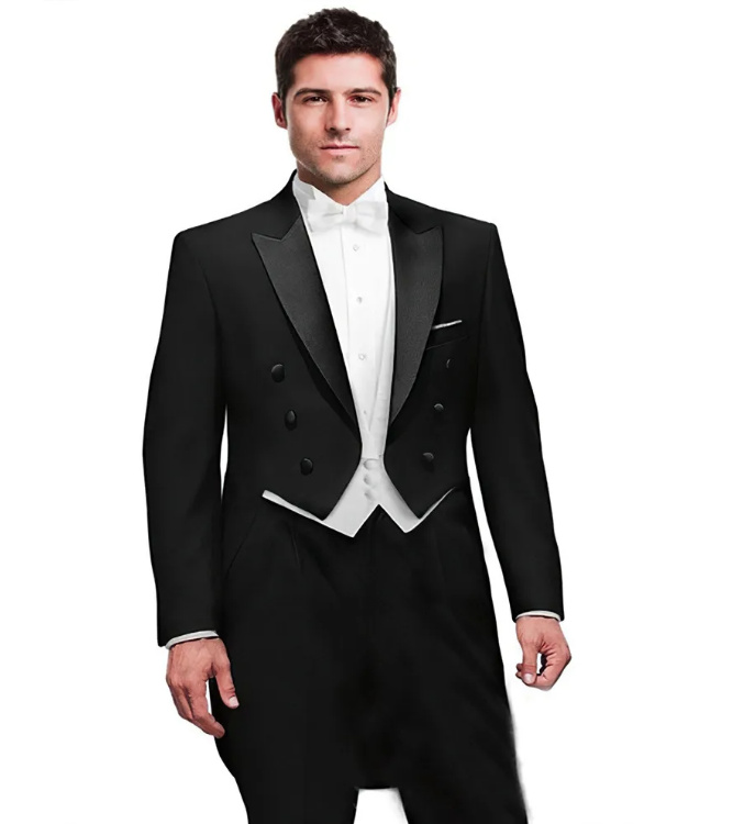 Frack Hochzeitsanzug für den Bräutigam Dreiteilig in Schwarz Weiß