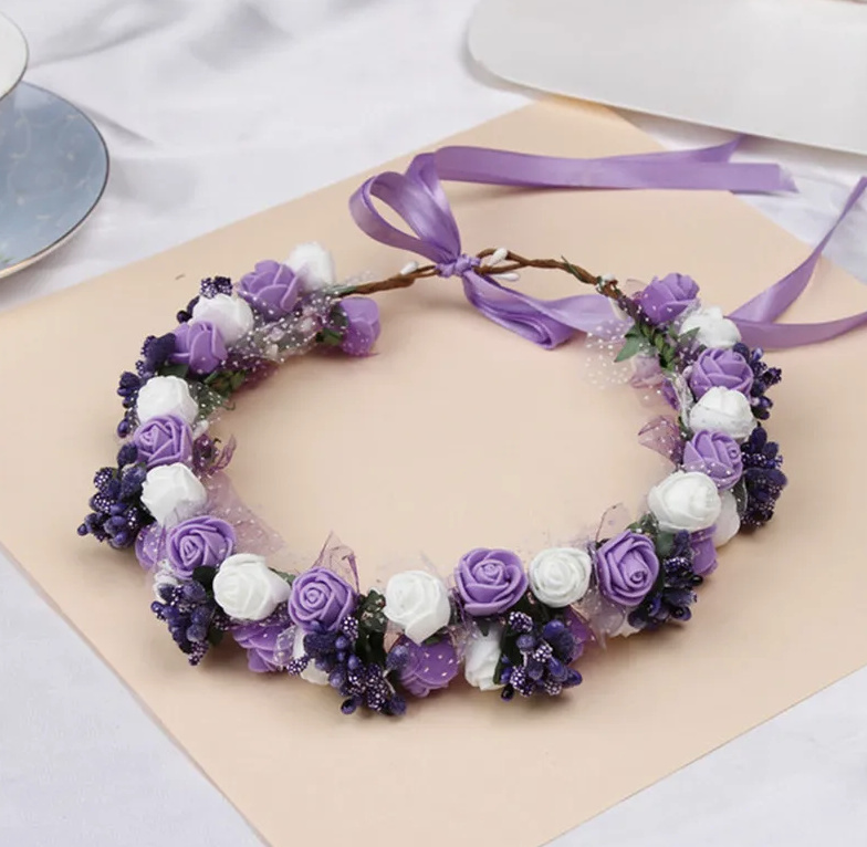 Boho Braut Haarschmuck Klothilde Blumen Kranz Stirnband Lila