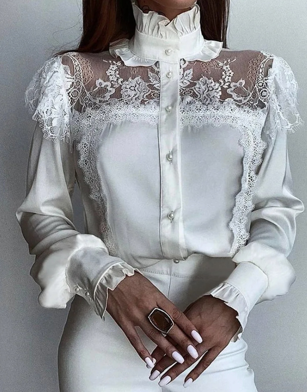 Boho Style Damen Bluse für die Braut Standesamtmode mit Tattoo Spitze