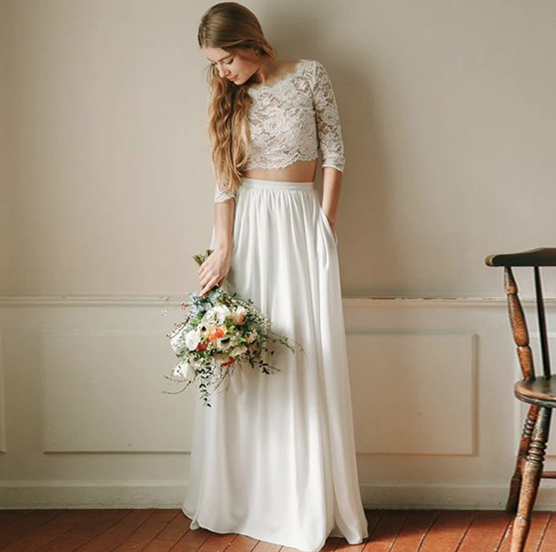 Zweiteiliges Brautkleid Standesamtkleid Lieselotte mit Crop Bluse aus Spitze