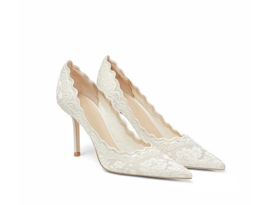 Brautschuhe Hochzeitsschuhe Louica High Heels mit Spitze in Weiß Absatz 6 - 10cm