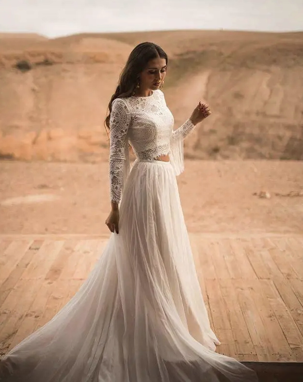 Boho Style Brautkleid Leilai Zweiteilig mit Spitze Bodenlang