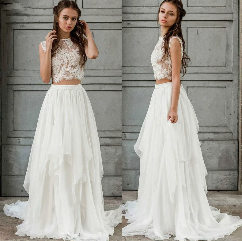 Zweiteiliges Boho Style Brautkleid 2024 Levke Ärmellos mit Spitze