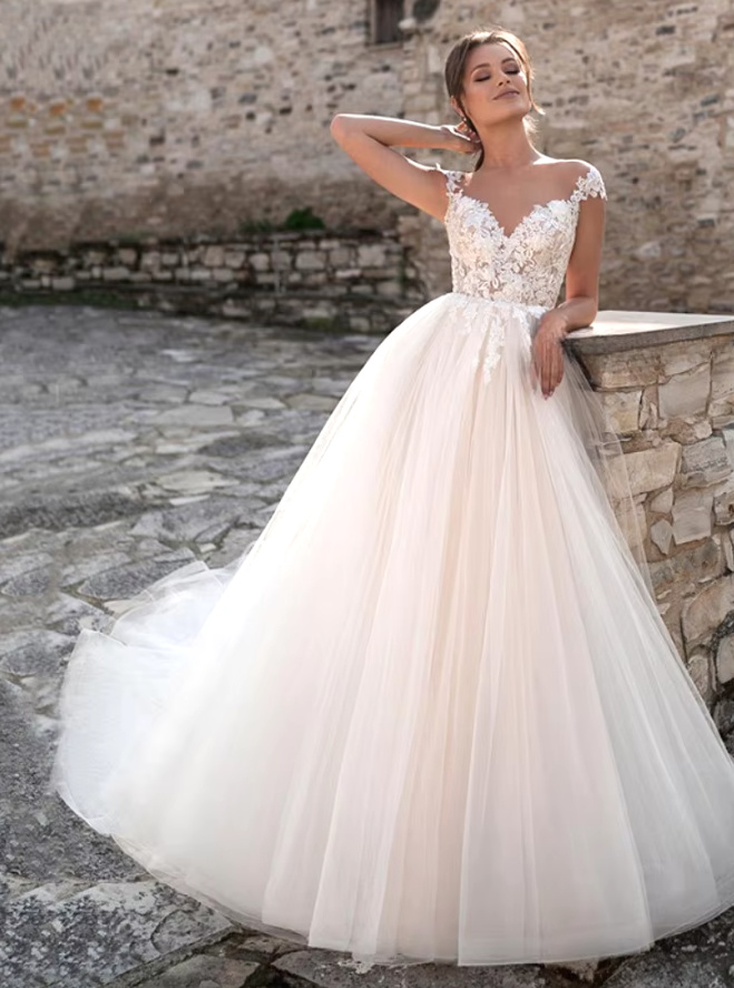 A Linie Herz Dekollette Brautkleid Delphine mit Spitze Lang