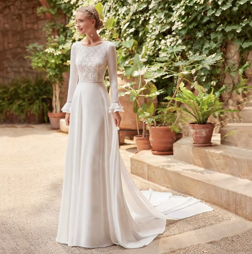  A Linie Brautkleid Fiala mit Rückenausschnitt und Schleppe
