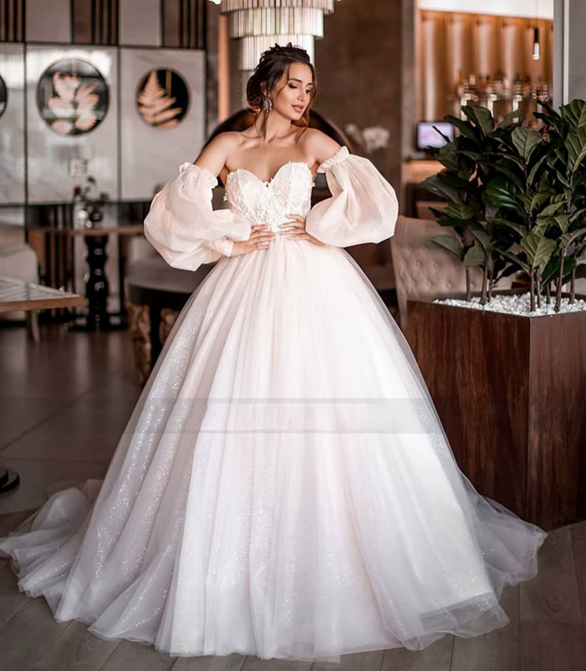 Schulterfreies Ball Linie Brautkleid Filiz mit Lingerie Oberteil Ärmel Abnehmbar