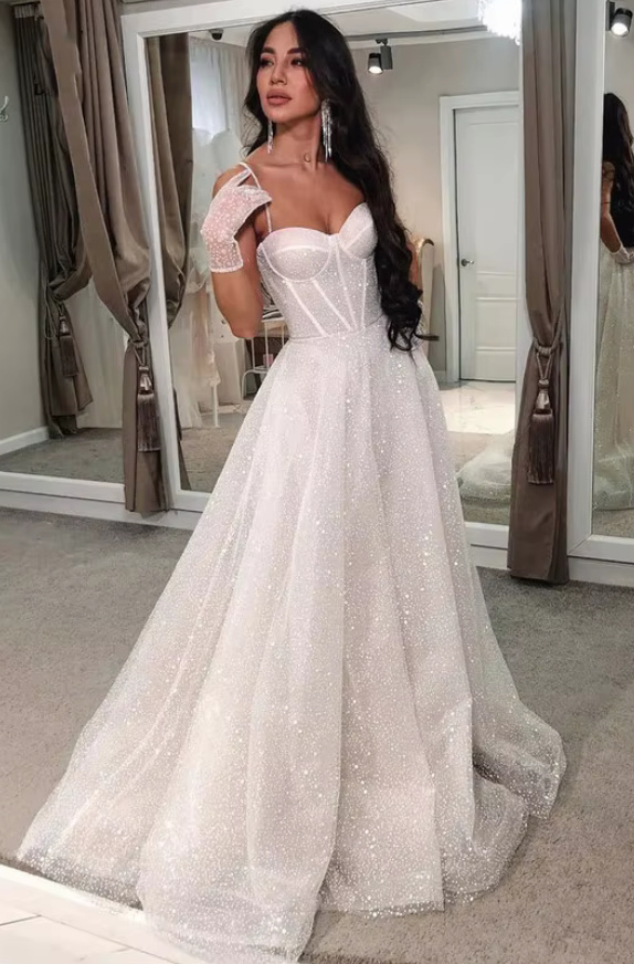 Spaghettiträger Glitzer Brautkleid Gwendolyn