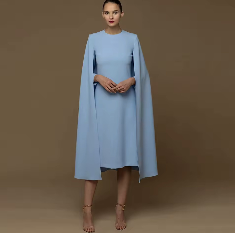 A Linie Brautmutterkleid 2025 Festlich in in Hellblau Wadenlang