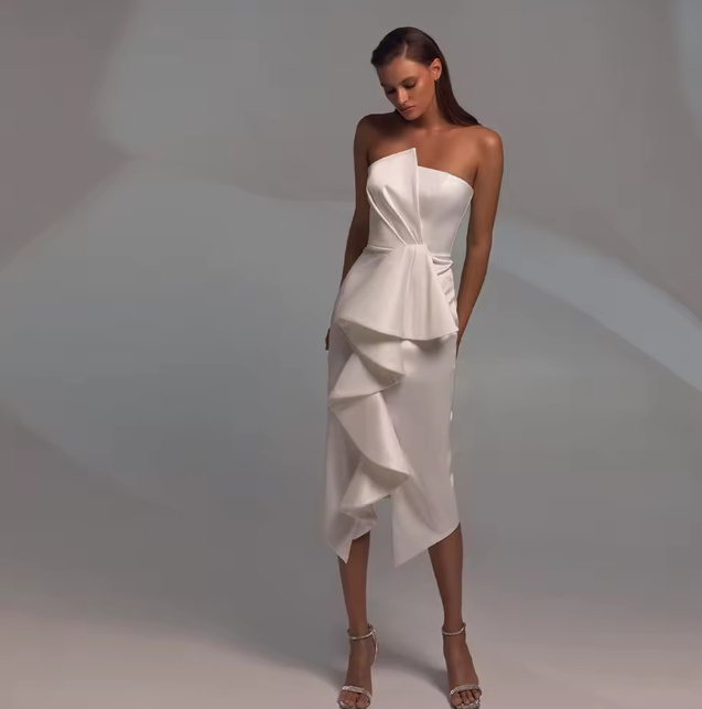 Schulterfreies Satin Standesamtkleid Harriet Wadenlang