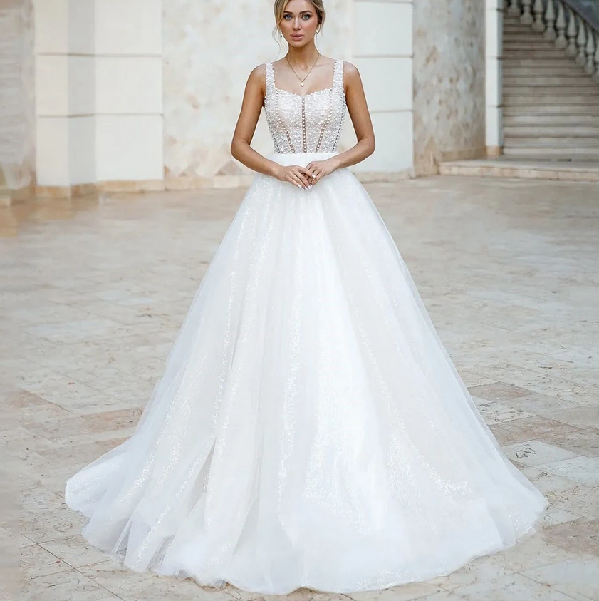 Ärmelloses A Linie Brautkleid Helene mit Perlen Applikationen