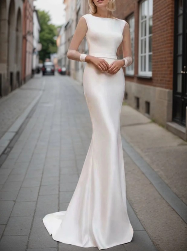  Langarm Fit and Flare Brautkleid Honorata mit Pinselschleppe